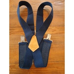 Vtg Sears Craftsman Mens Navy Blue Work Suspenders X-Back Metal Clips 2 Inch